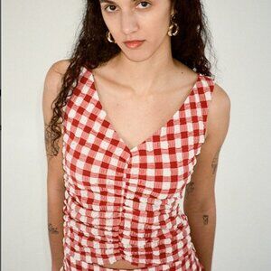 Wray Isabella Red Gingham Ruched / Crinkle Tank, NWT sz M